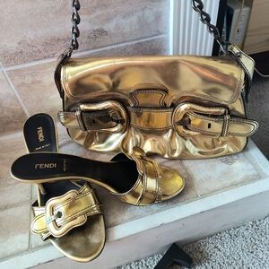 Gold Fendi Bundle  Purse & Matching Heels Size 9